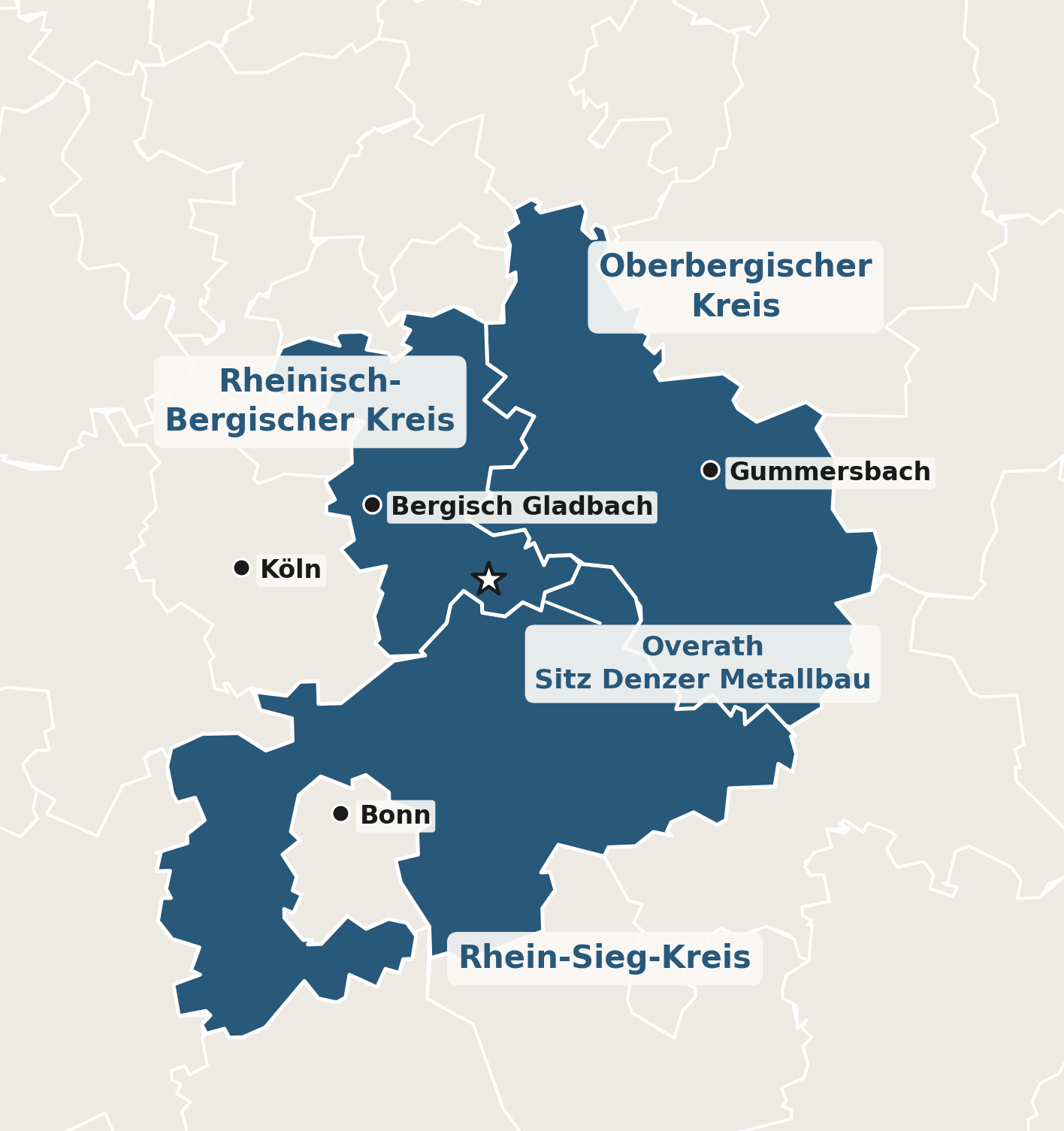 Einzugsgebiet von Denzer Metallbau: Overath, Köln, Bonn, Bergisch Gladbach